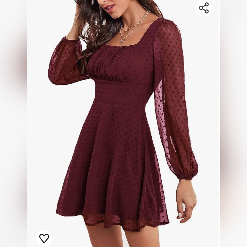 LYANER NWOT Square Neck A line Long Sleeve Swiss Dots Mini Dress